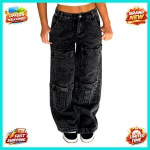 Low Waist Cargo Pants Baggy Wide Leg Jeans Casual Streetwear Grunge Emo